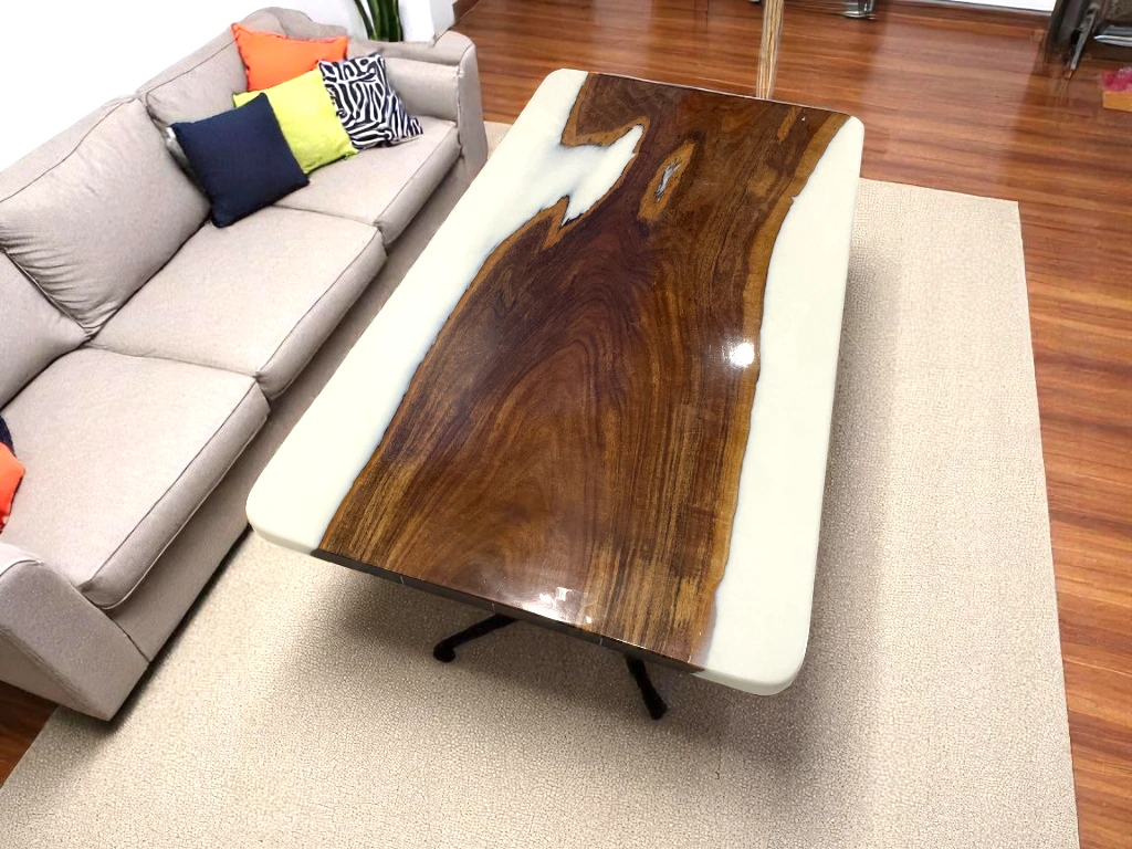 Handmade White Epoxy Resin Wood Dining Table